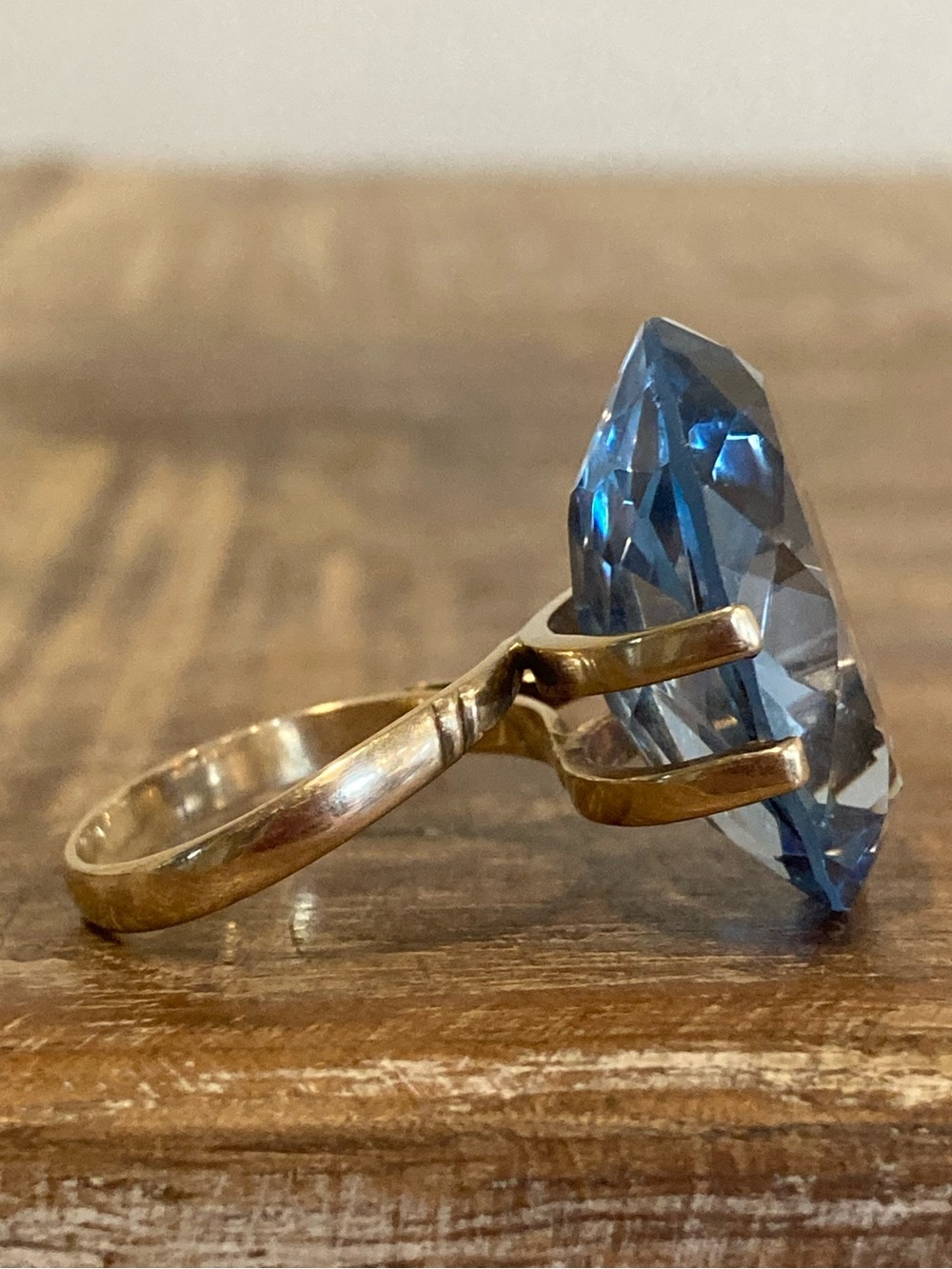 Vintage 14K Gold Abstract Ring Large Blue Oval Gemstone • Size 8.25 • 11 Grams - Picture 5 of 17